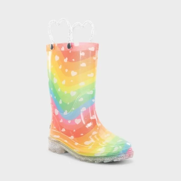Western Chief Toddler Heart Waves Rain Boots - : Glitter, Light-Up, Waterproof, Pull-On