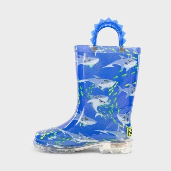 Western Chief Toddler Sharks Swim Rain Boots - Blue : Waterproof, Light-Up, Non-Marking Sole - Image 2