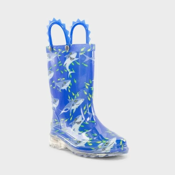 Western Chief Toddler Sharks Swim Rain Boots - Blue : Waterproof, Light-Up, Non-Marking Sole