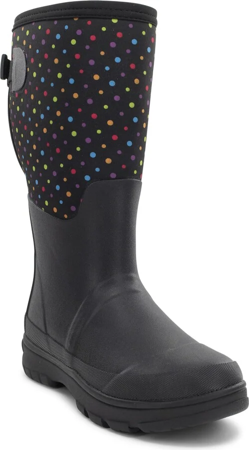 Western Chief Womens Ditsy Dot Wide Calf Waterproof Faux Fur Cold Weather Boot