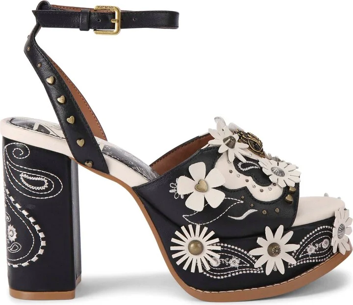 Western Floral Ankle Strap Platform Sandal