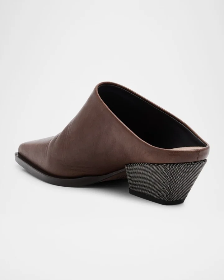 Western Leather Monili-Heel Mules - Image 3