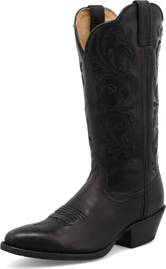 Western Leather R-Toe Boot In Black