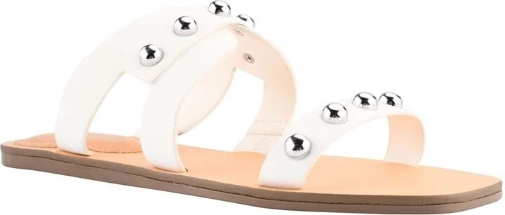 WHILL Sandals Women's US 9.5 White Metallic Studs Slip-On ZPO409 (White,9.5)