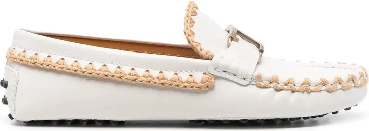 Whipstitch Buckled Leather Loafers