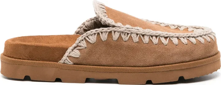 Whipstitch-Trim Suede Mules