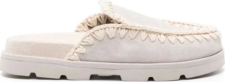 Whipstitch-Trim Suede Mules