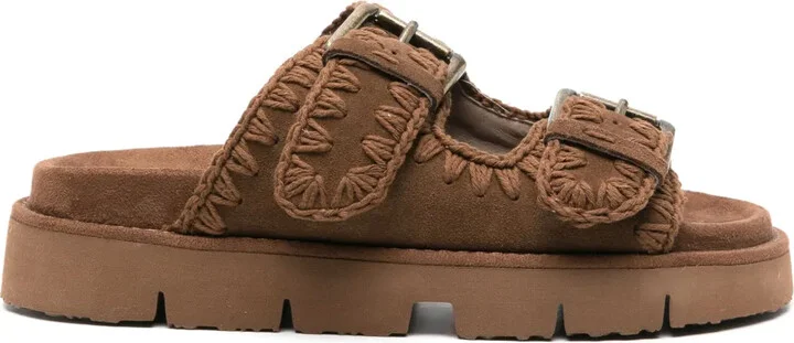 Whipstitch-Trim Suede Slides