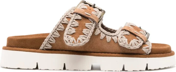 Whipstitch-Trim Suede Slides