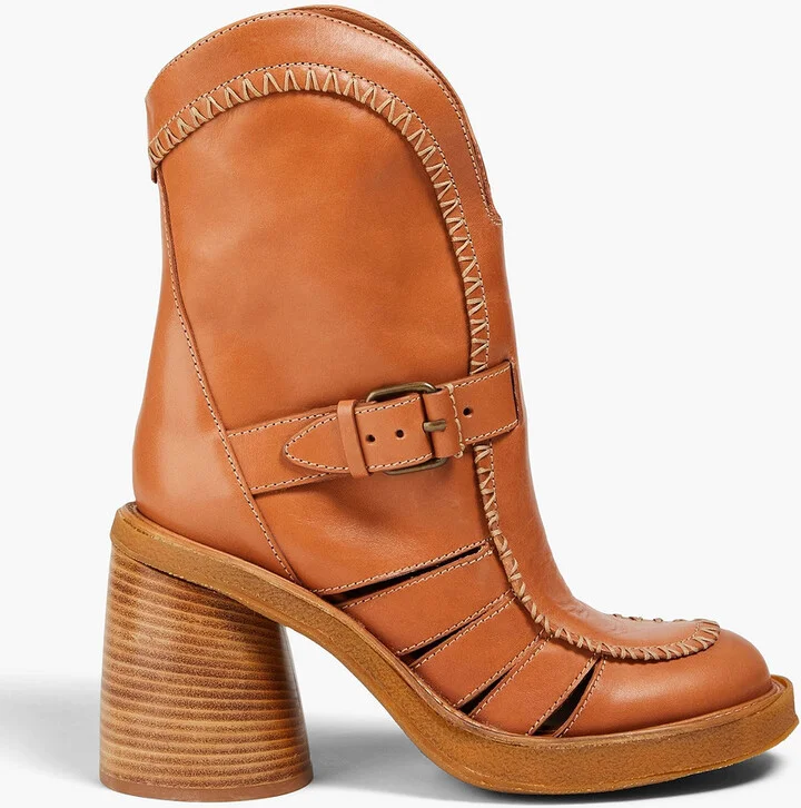 Whipstitched leather ankle boots