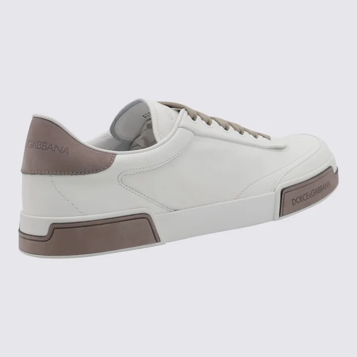 White And Beige Leather Sneakers - Image 2