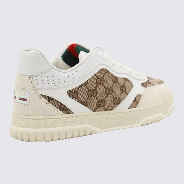 White And Beige Leather Sneakers - Image 2