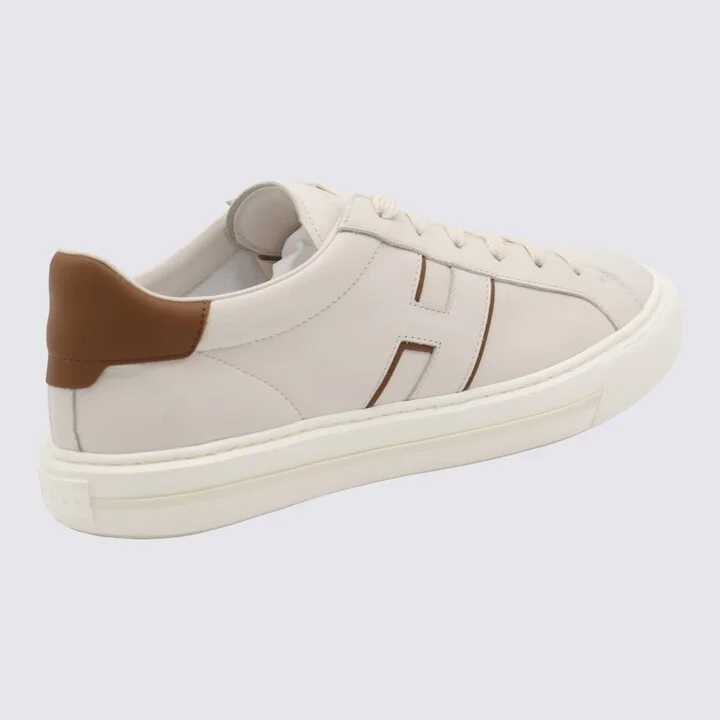 White And Beige Leather Sneakers - Image 3