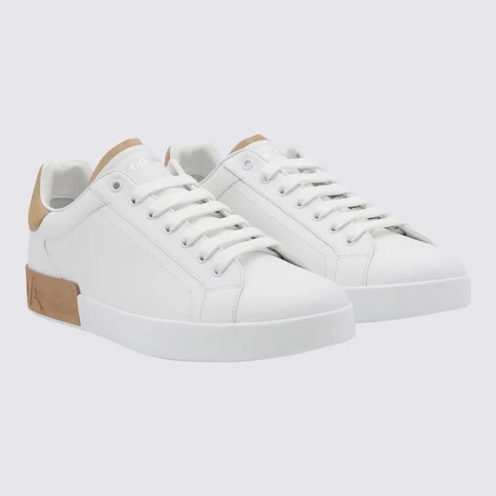 White And Beige Leather Sneakers - Image 2