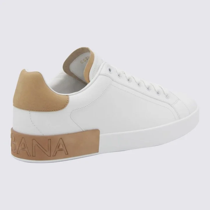 White And Beige Leather Sneakers - Image 3