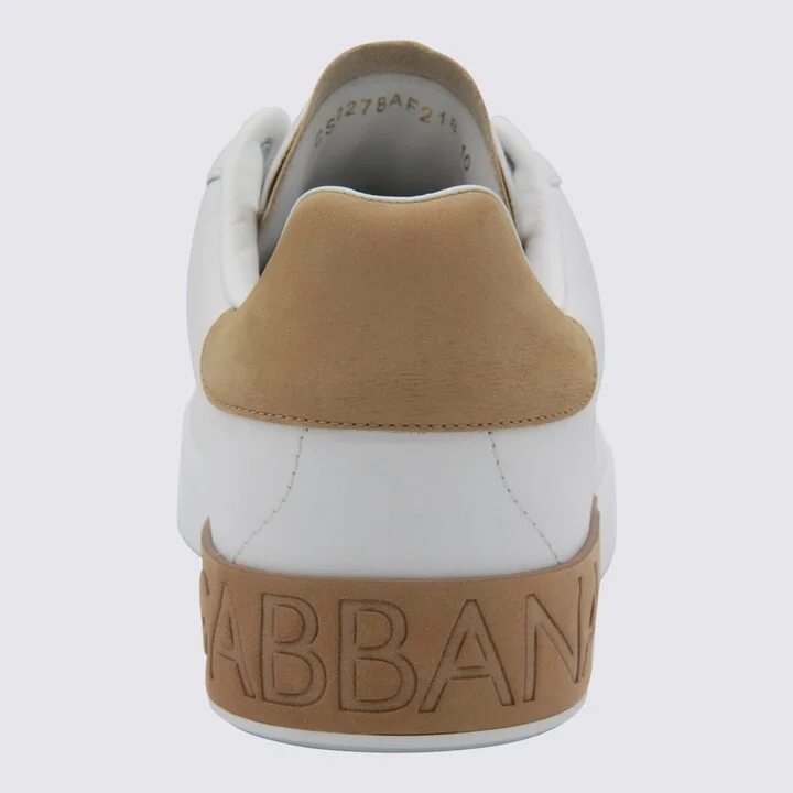 White And Beige Leather Sneakers - Image 4