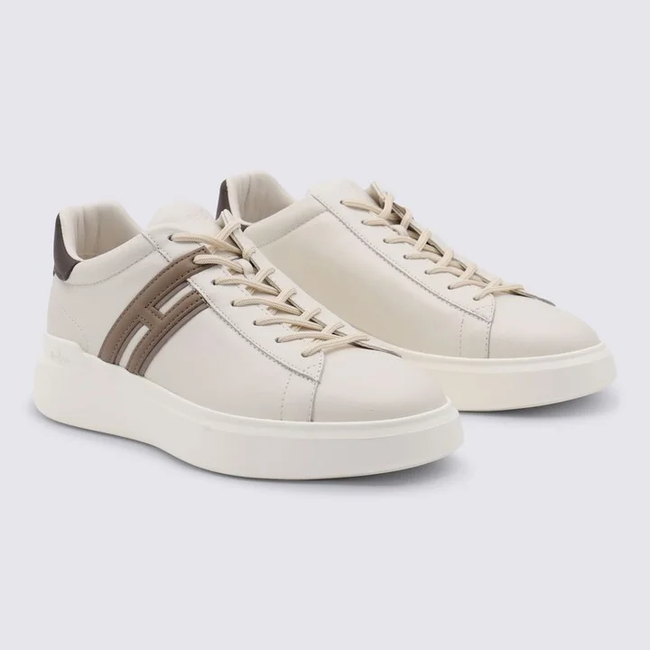 White And Beige Leather Sneakers - Image 2