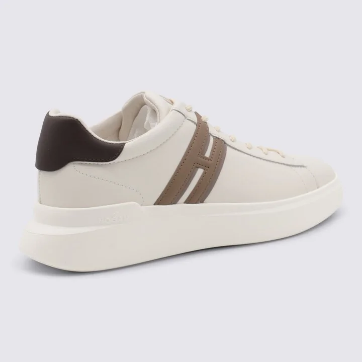 White And Beige Leather Sneakers - Image 3