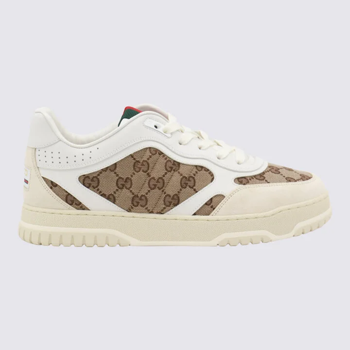 White And Beige Leather Sneakers
