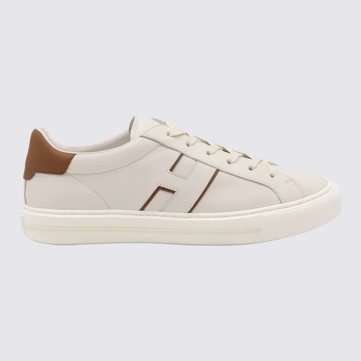 White And Beige Leather Sneakers