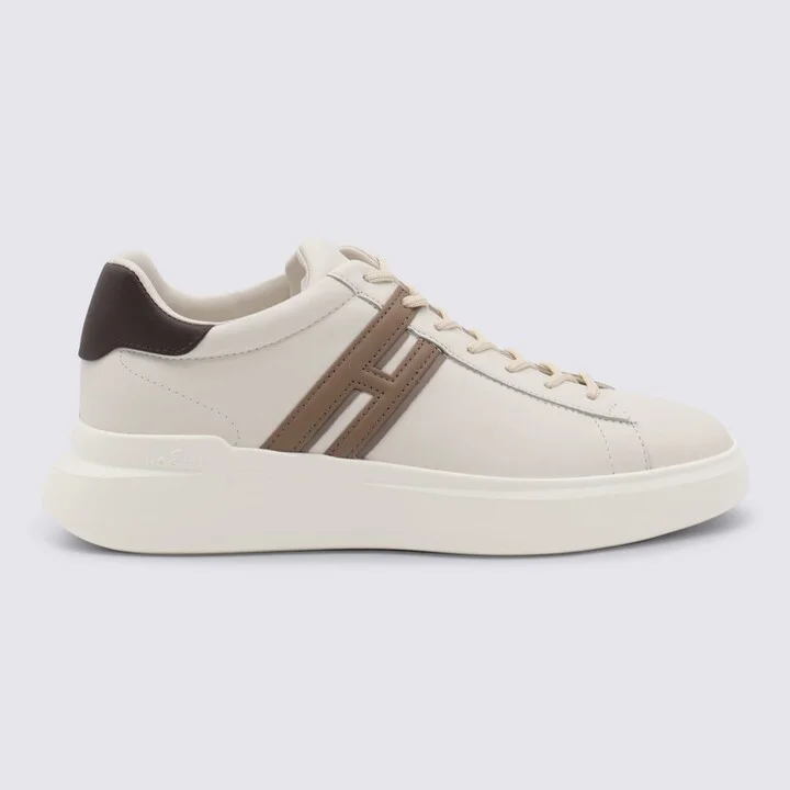 White And Beige Leather Sneakers