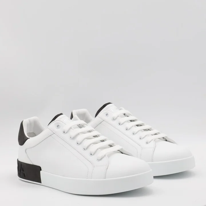 White And Black Leather Portofino Low Top Sneakers - Image 2