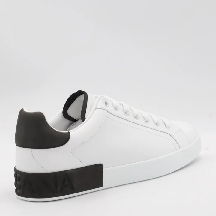 White And Black Leather Portofino Low Top Sneakers - Image 3