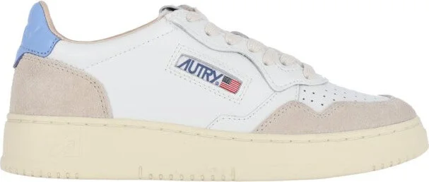 White And Blue Logo Low-Top Sneakers
