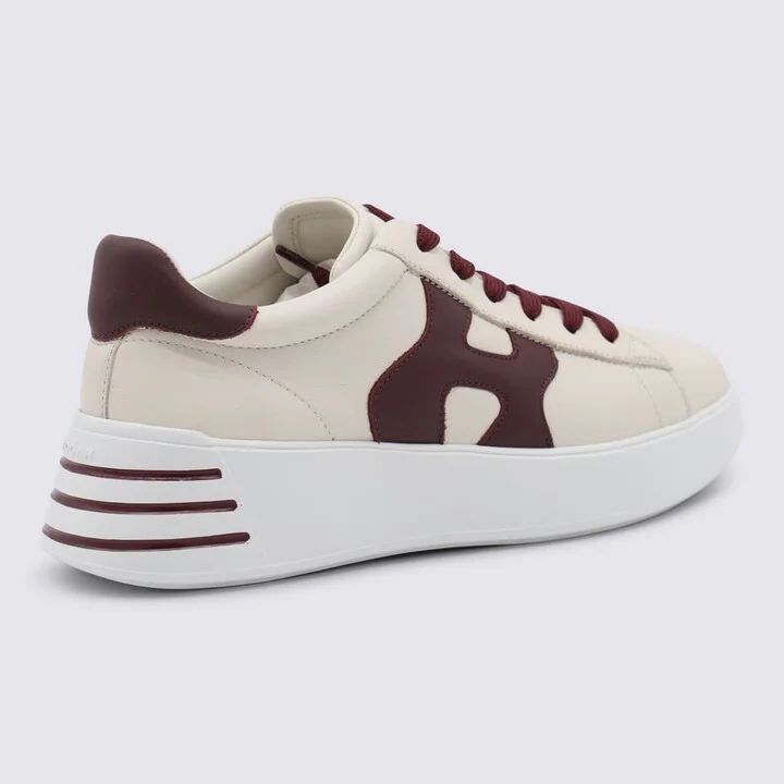 White And Burgundy Leather Sneakers - Image 3