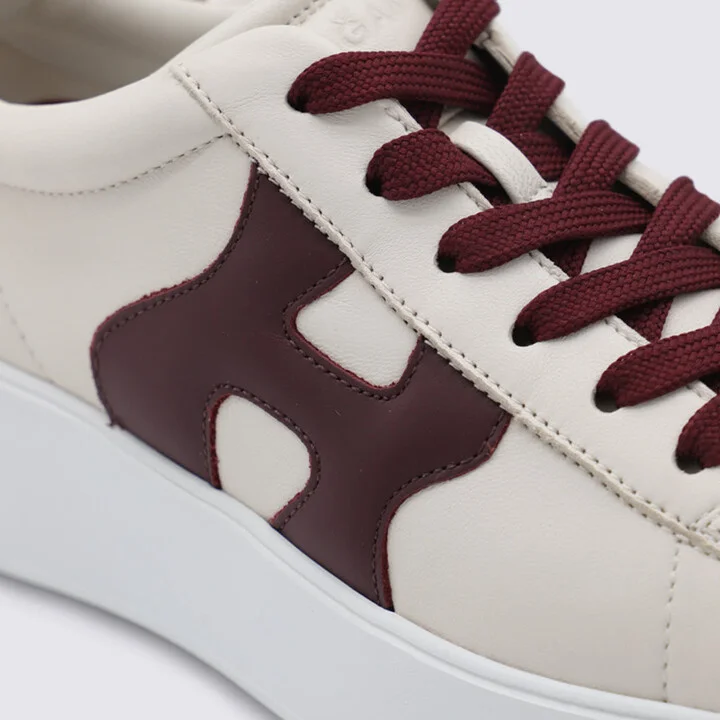White And Burgundy Leather Sneakers - Image 4