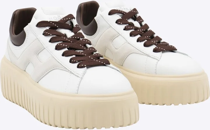 White And Cream Leather Sneakers - Image 2