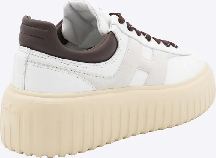 White And Cream Leather Sneakers - Image 3