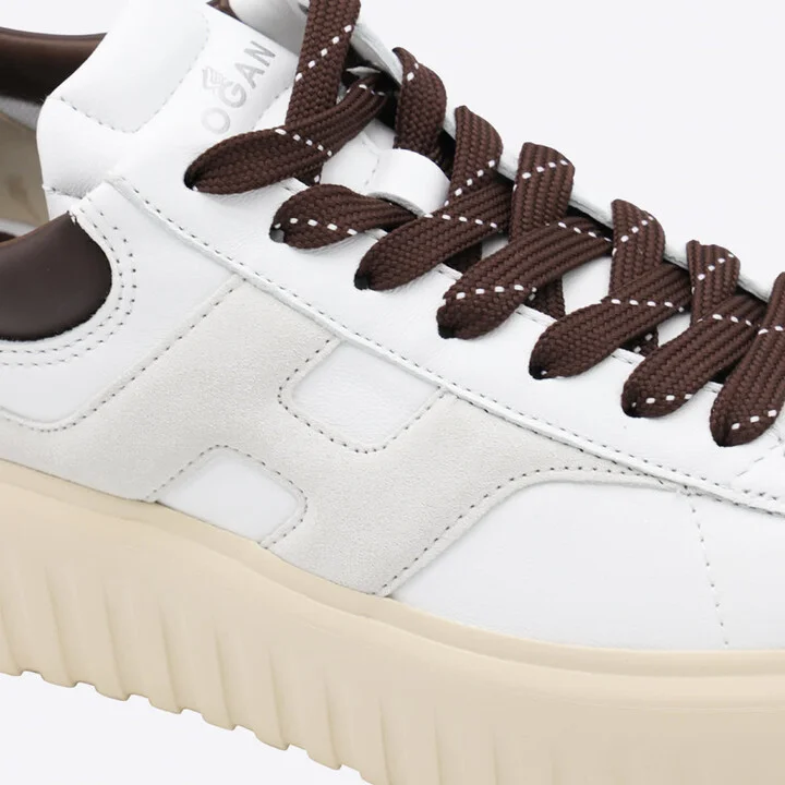 White And Cream Leather Sneakers - Image 4