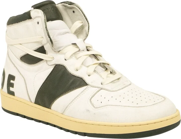 White And Forest Green Rhecess Hi Top Sneakers