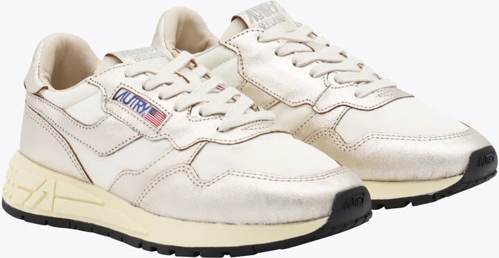 White And Gold Leather Reelwind Sneakers - Image 2