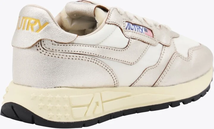 White And Gold Leather Reelwind Sneakers - Image 3