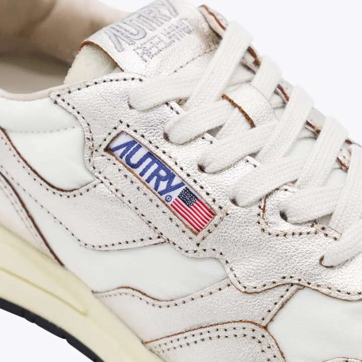 White And Gold Leather Reelwind Sneakers - Image 4