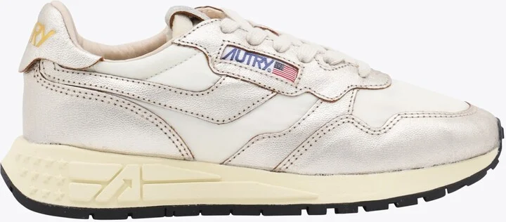 White And Gold Leather Reelwind Sneakers