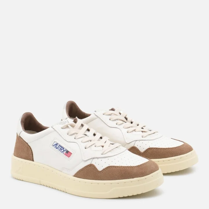 White And Light Beige Leather Medalist Sneakers - Image 2