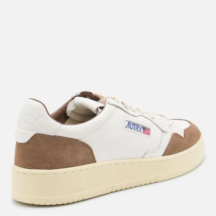 White And Light Beige Leather Medalist Sneakers - Image 3