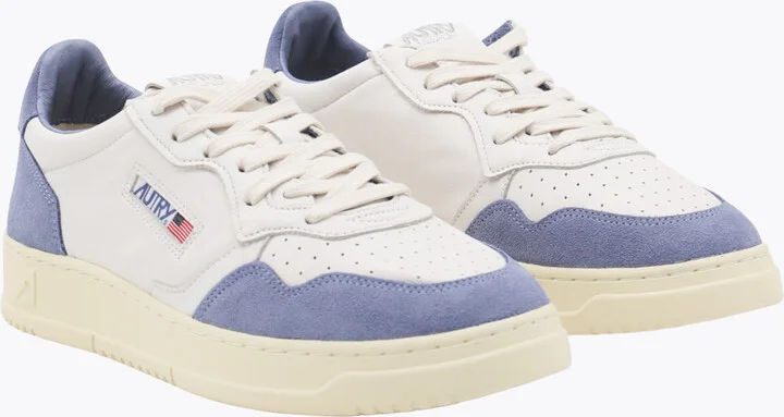 White And Light Blue Leather Medalist Sneakers - Image 2
