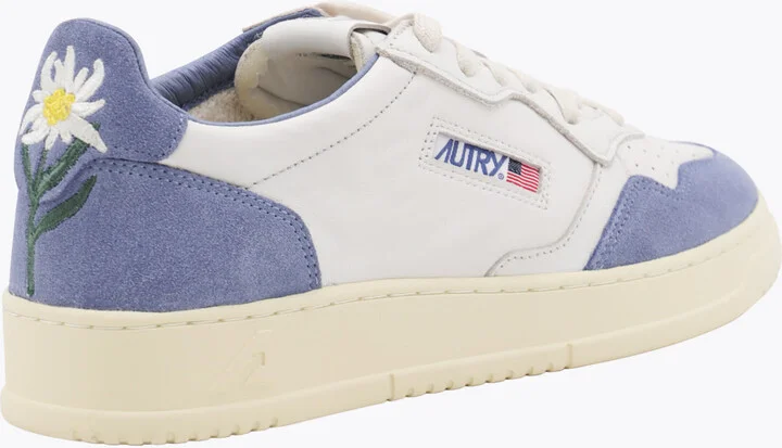 White And Light Blue Leather Medalist Sneakers - Image 3