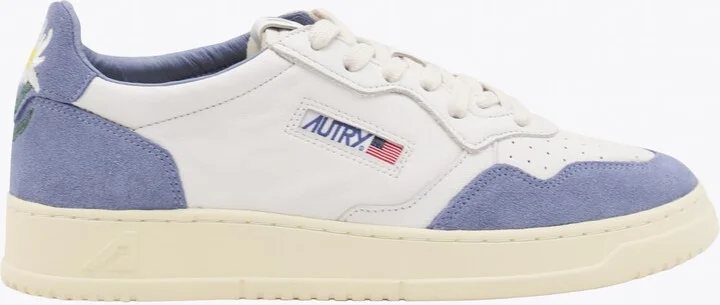 White And Light Blue Leather Medalist Sneakers