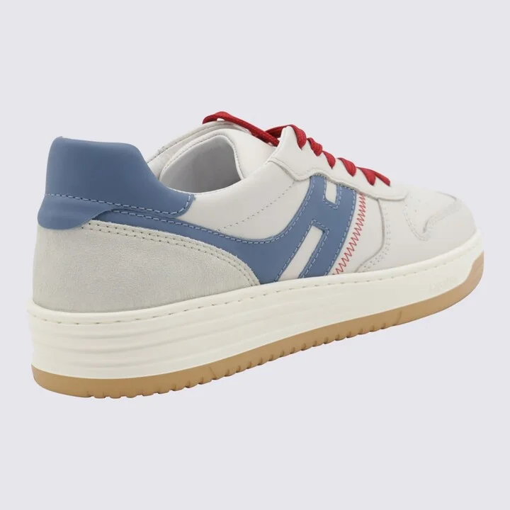White And Light Blue Leather Sneakers - Image 2