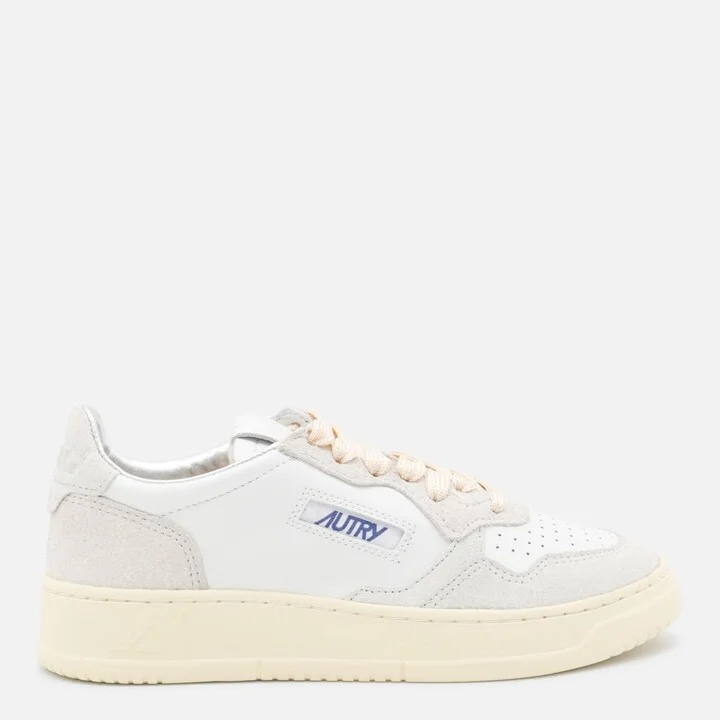 White And Light Grey Leather Medalist Low Sneakers