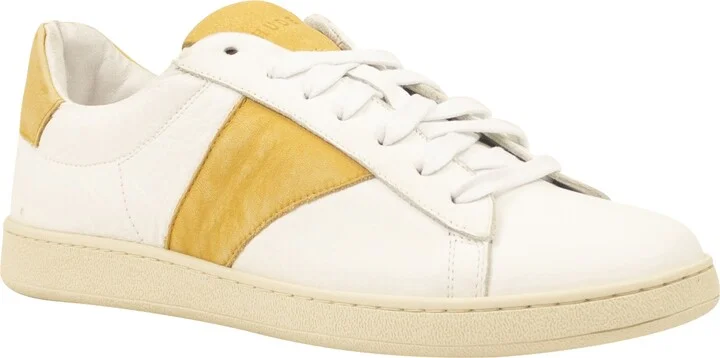 White And Mustard Leather Court Sneakers