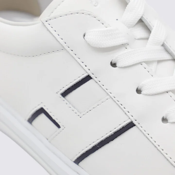 White And Navy Leather H691 Sneakers - Image 4