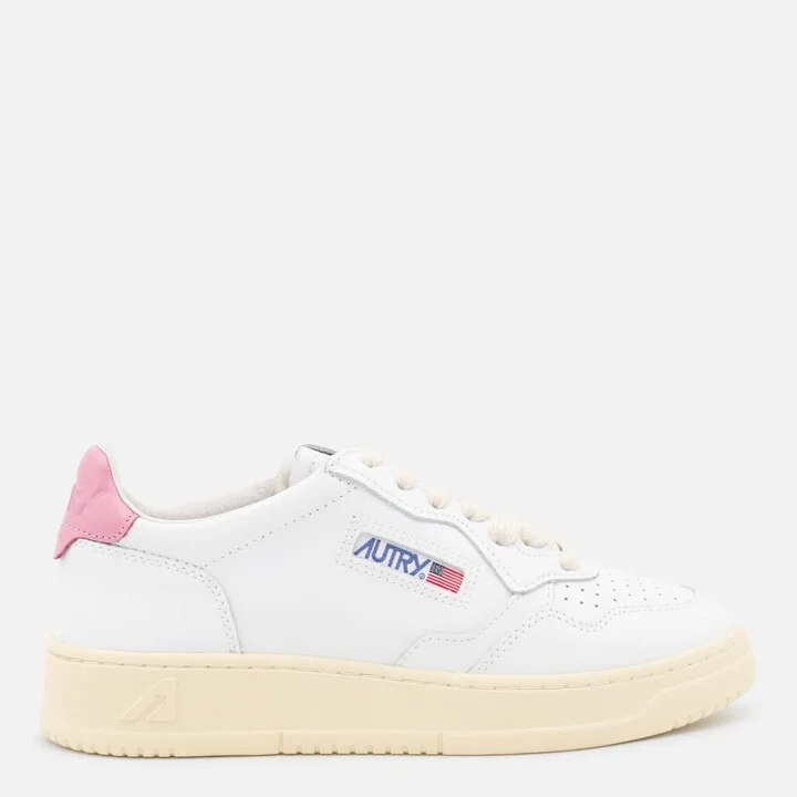 White And Pink Leather Medalist Low Sneakers