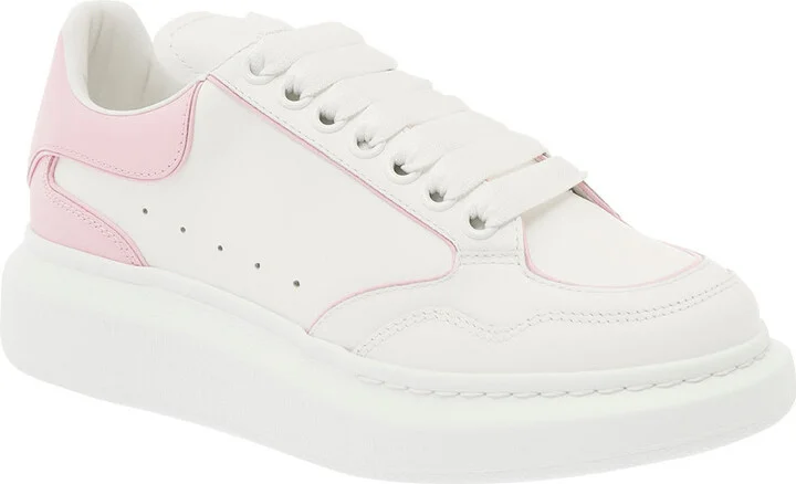 White And Pink Low Top Sneakers With Logo Detail In Leather Woman - Image 2