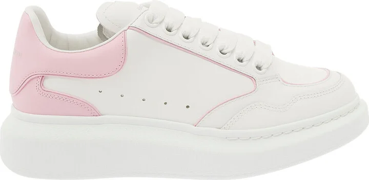 White And Pink Low Top Sneakers With Logo Detail In Leather Woman